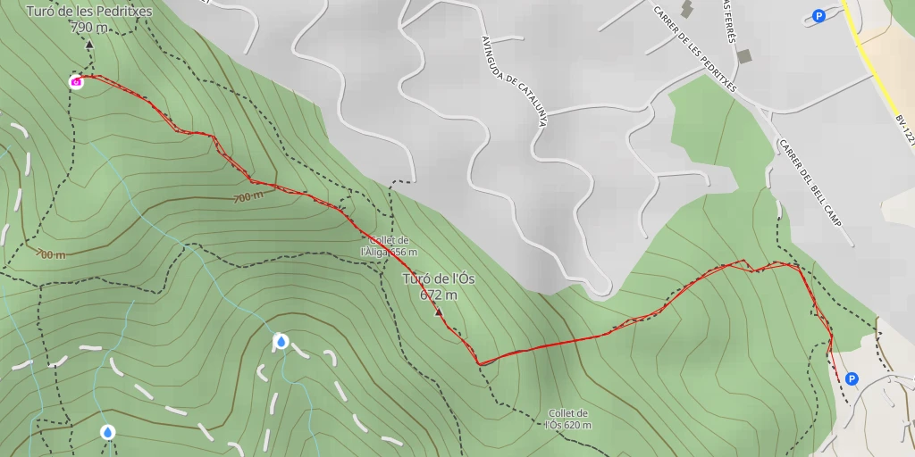 Map of the trail for Mirador Sud del Turó de les Pedritxes - Matadepera