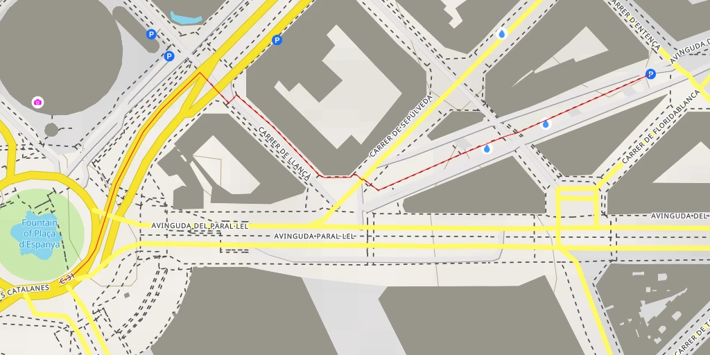 Map of the trail for Plaça d'Espanya - Carrer de la Creu Coberta - Barcelona