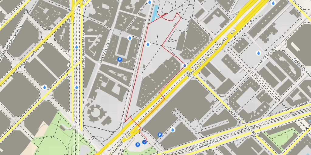 Map of the trail for Refugi climàtic Parc del Clot - Carrer dels Escultors Claperós - Barcelona