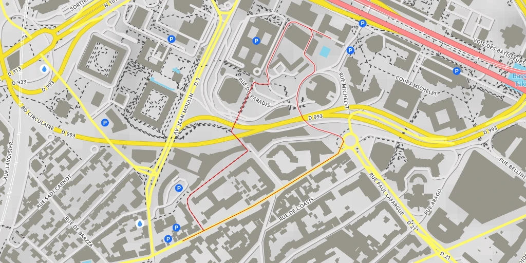 Map of the trail for Rue Delarivière Lefoullon