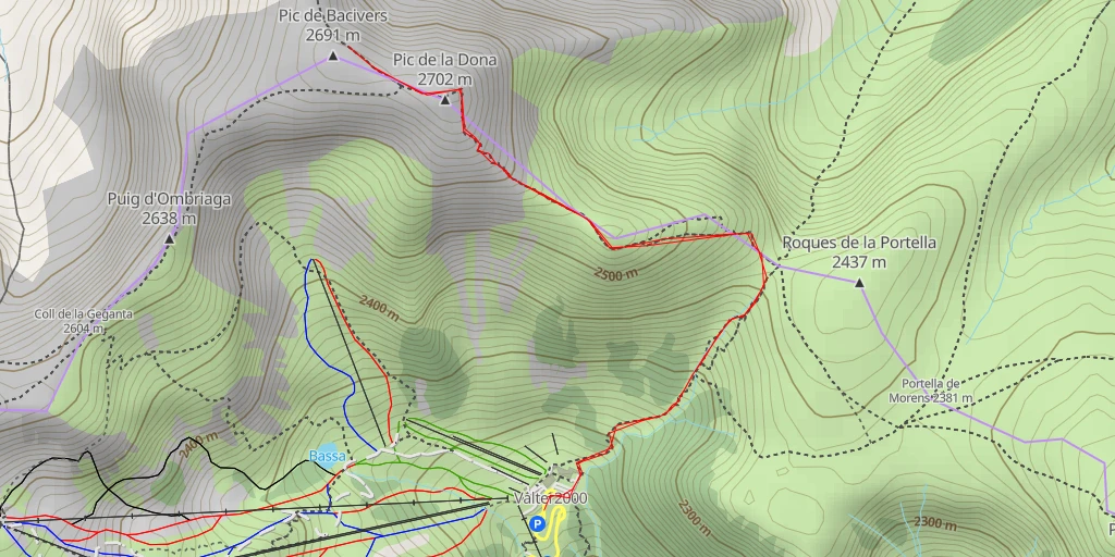 Map of the trail for Pic de Bacivers