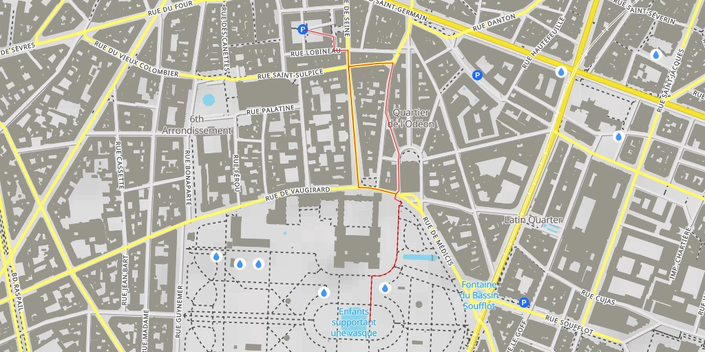 Carte de l'itinéraire :  Jardin du Luxembourg - Allée du Séminaire - Jean-Jacques Olier - Paris