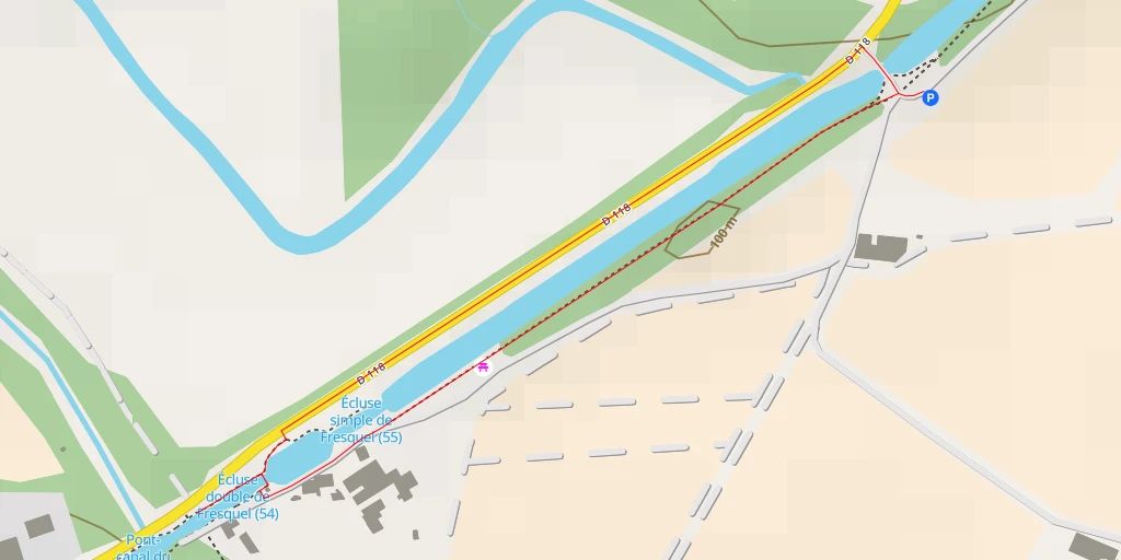 Carte de l'itinéraire :  Écluse double de Fresquel (53)