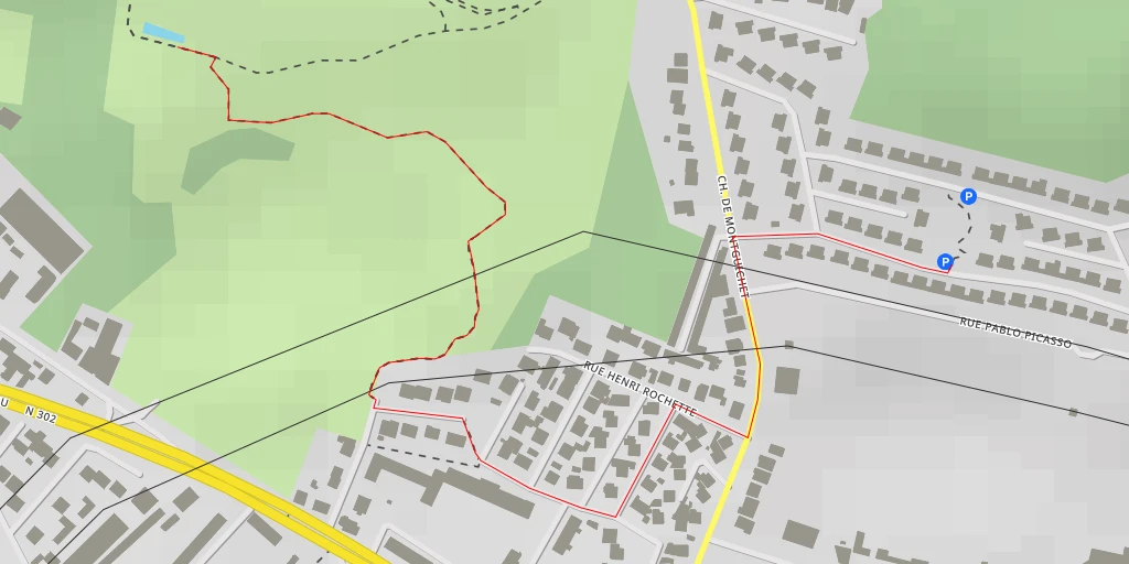 Carte de l'itinéraire :  Carrières du Centre – Mussat-Binot (en grande partie comblée et foudroyée) - Avenue des Pivoines