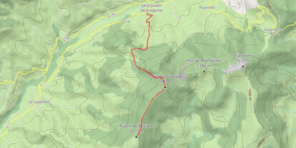 Map of the trail for Puech de Bécude