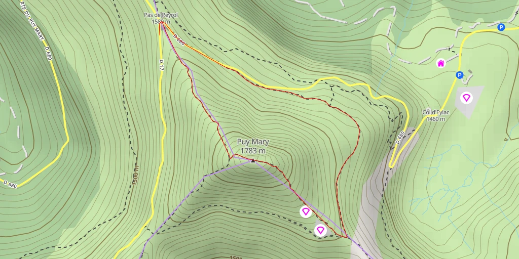 Map of the trail for Puy Mary Col Sud