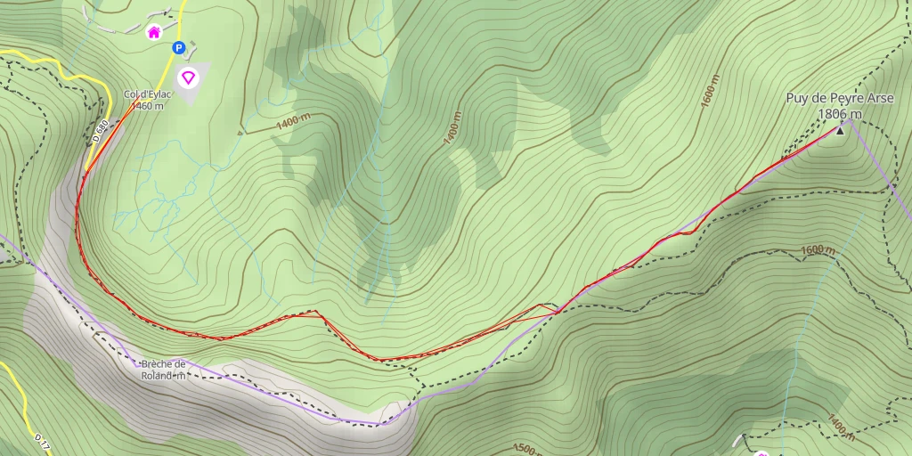 Map of the trail for Puy de Peyre Arse