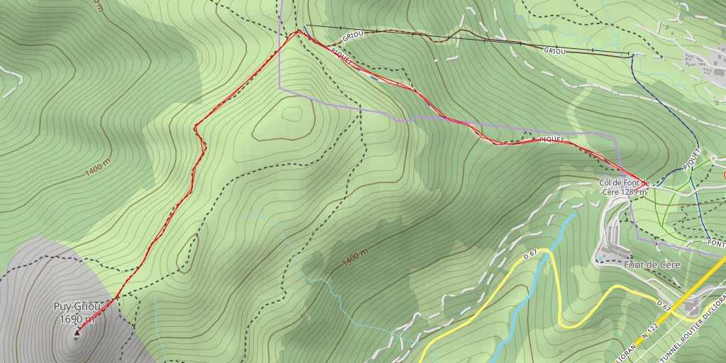 Carte de l'itinéraire :  Puy Griou