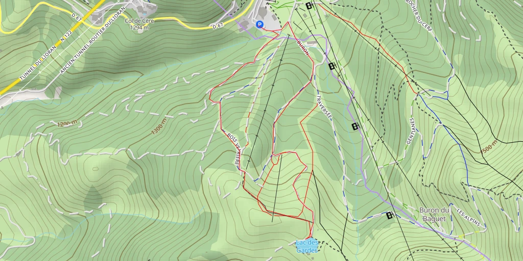 Carte de l'itinéraire :  Lac des Gardes