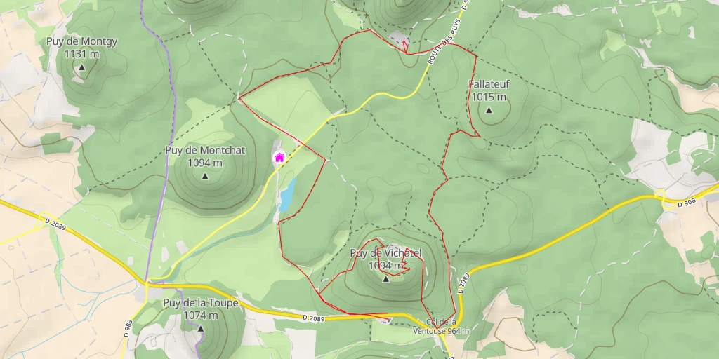 Map of the trail for Puy de Vichatel Chaîne des Puys 