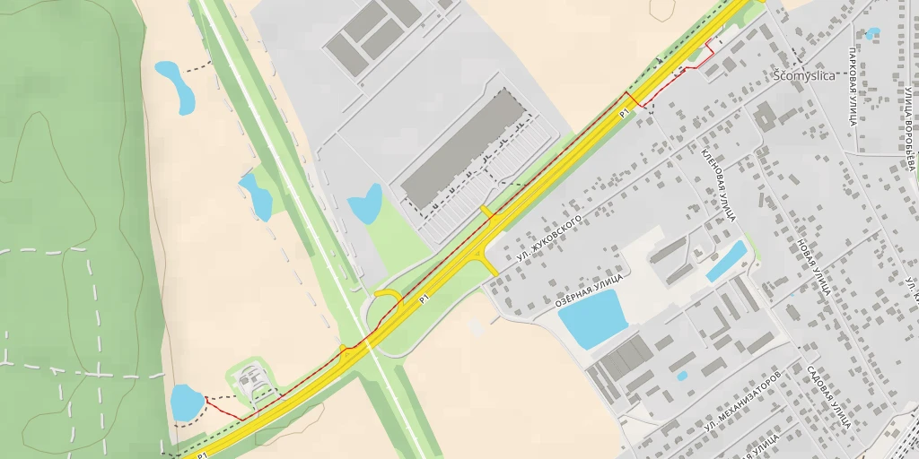 Map of the trail for Р1 - Р1 - Шчомысліцкі сельскі Савет