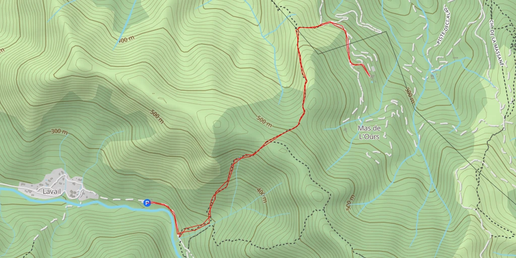 Carte de l'itinéraire :  Chemin de la Chapelle Saint-Laurent Piste DFCI AL29