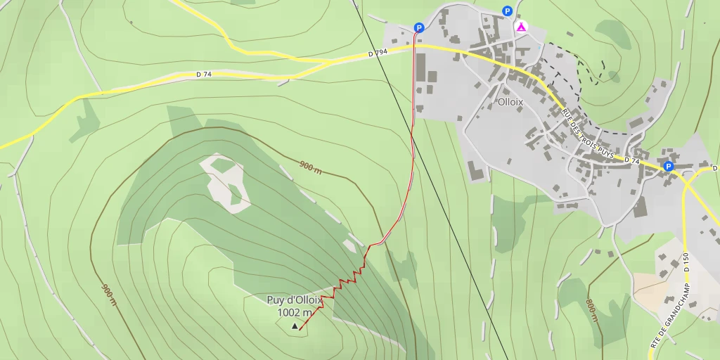 Map of the trail for Puy d'Olloix