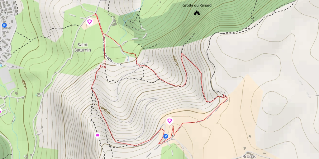 Carte de l'itinéraire :  Décollage de Brunas