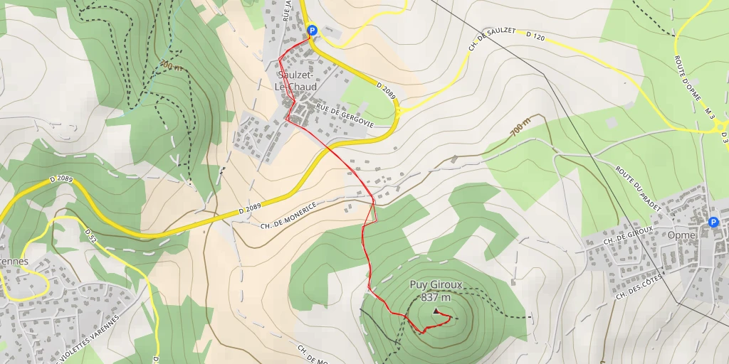 Map of the trail for Puy Giroux