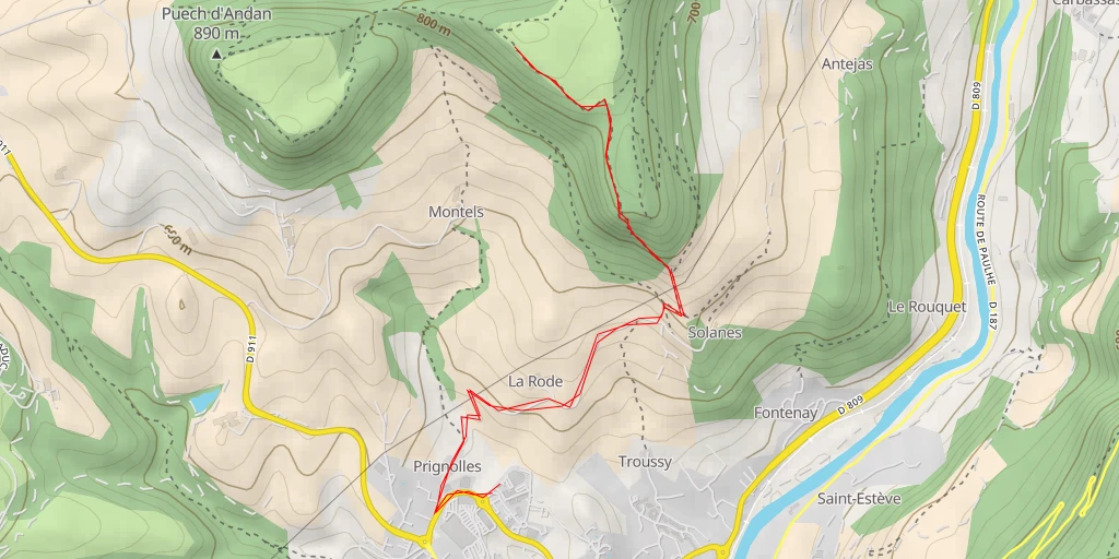 Carte de l'itinéraire :  Puech d'Andan