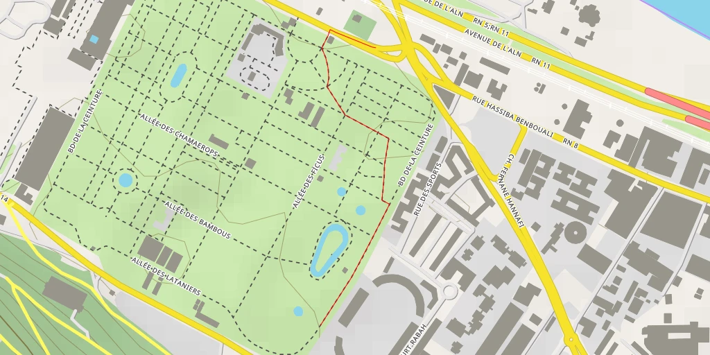 Carte de l'itinéraire :  Jardin à l'Anglaise - Allée des Chamaerops