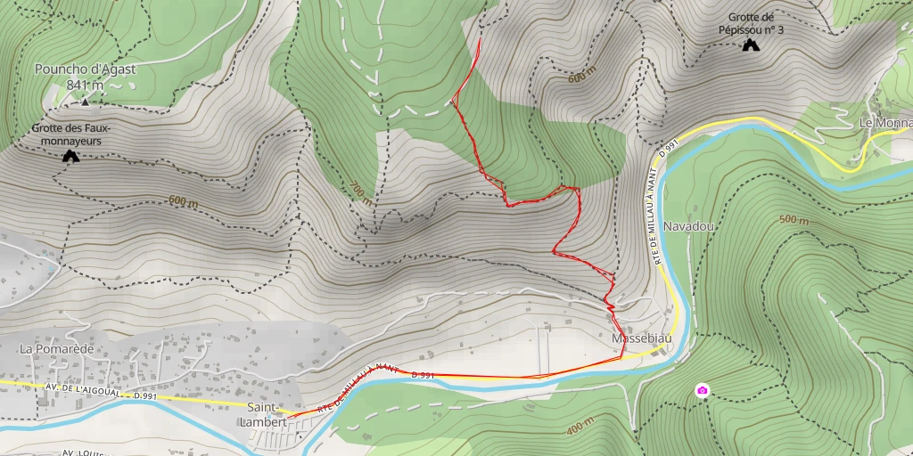 Carte de l'itinéraire :  Fontaine du Salzé - Sentier des Privats