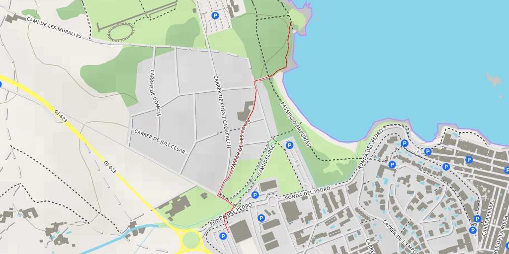 Map of the trail for Passeig d'Empúries