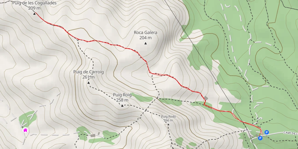 Carte de l'itinéraire :  Puig de les Cogullades