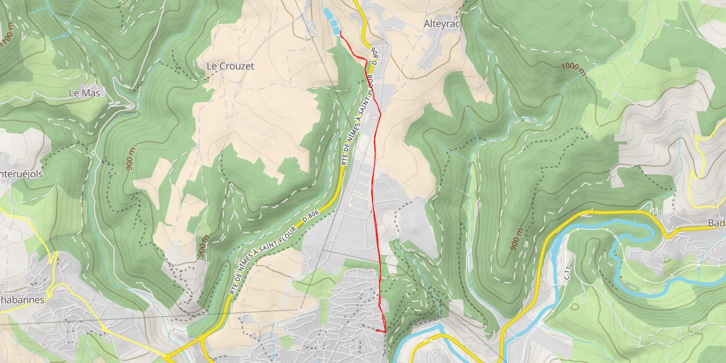 Carte de l'itinéraire :  Route de Nîmes à Saint-Flour