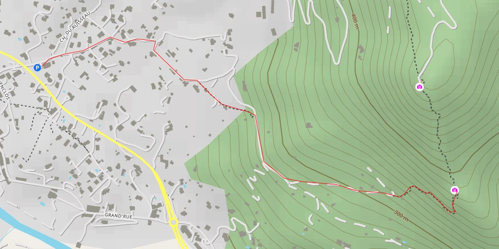 Carte de l'itinéraire :  Chemin du Rocher d'Escorces