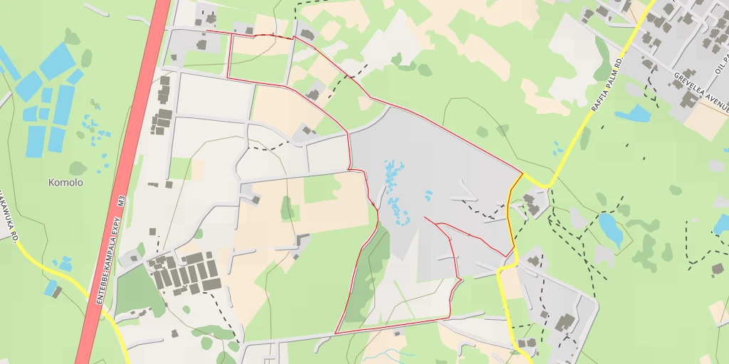 Map of the trail for Raffia Palm Road - Entebbe City