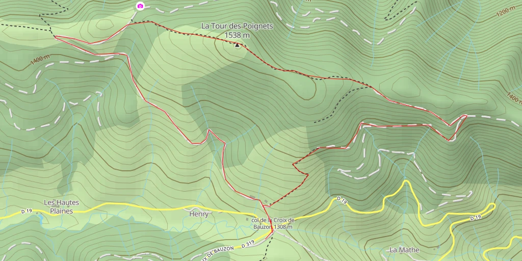 Map of the trail for La Tour des Poignets