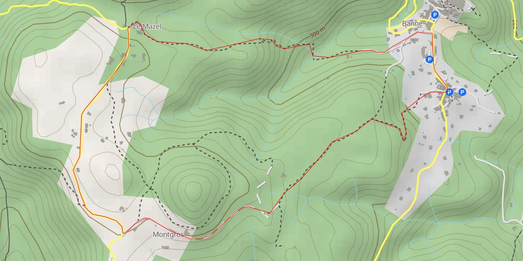 Map of the trail for Route du Mazel - Banne