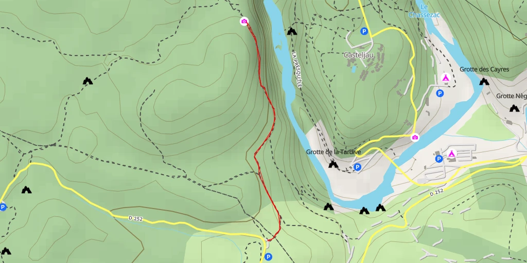 Carte de l'itinéraire :  Grotte de la Gleysasse - Berrias-et-Casteljau