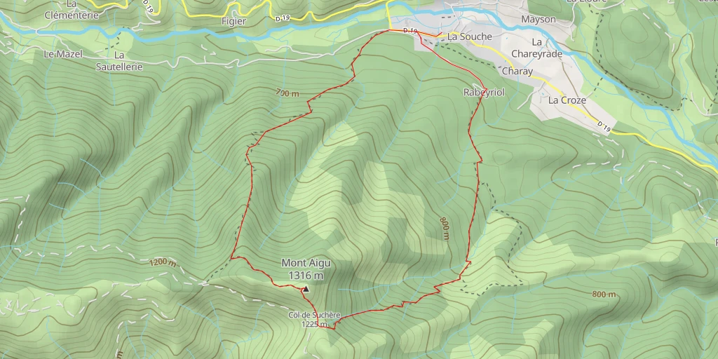 Map of the trail for Mont Aigu