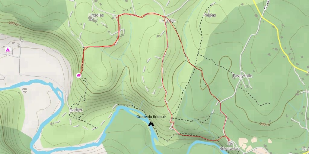 Carte de l'itinéraire :  Gadret - Labeaume