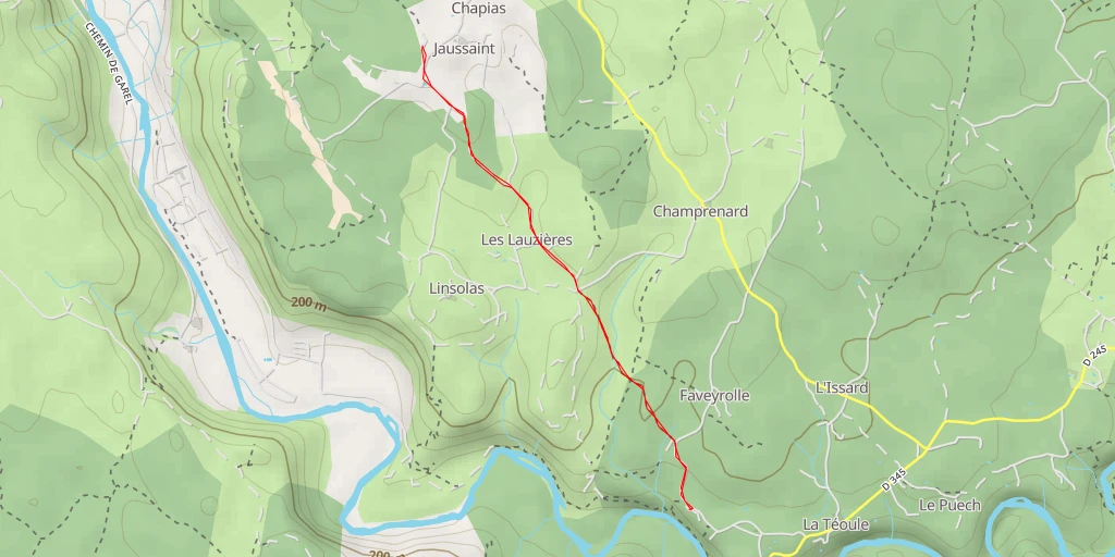 Carte de l'itinéraire :  Tour de Chapias - Labeaume