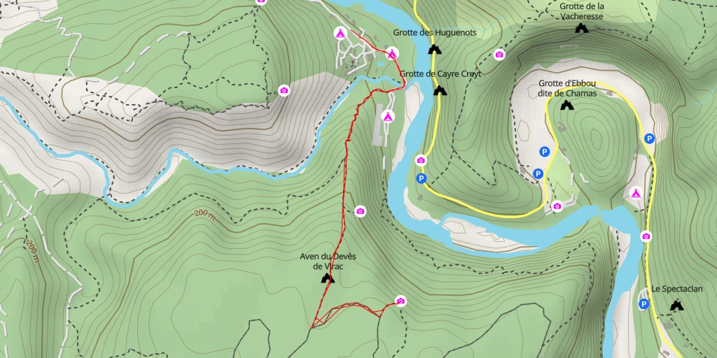 Map of the trail for Aven du Devès de Virac - Vallon-Pont-d'Arc