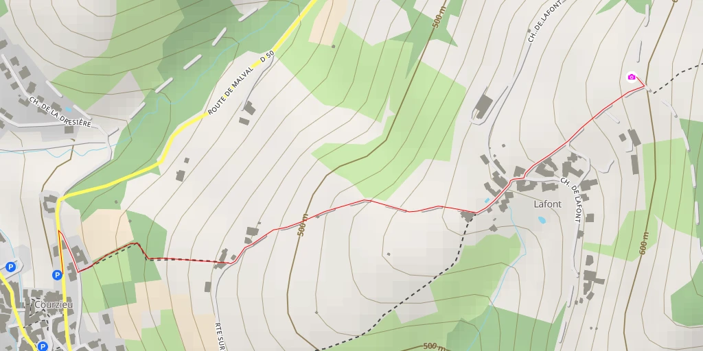 Map of the trail for AI - Chemin de Lafont - Courzieu