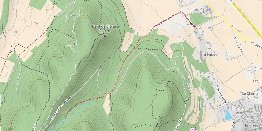 Carte de l'itinéraire :  Chemin des Hautes Planes - Chemin des Hautes Planes