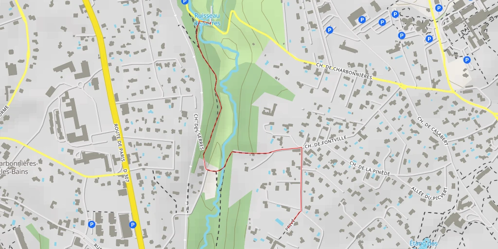 Map of the trail for Chemin des Hautes Bruyères