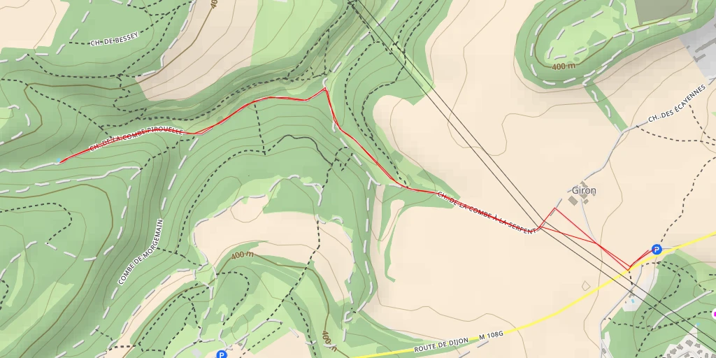 Carte de l'itinéraire :  Chemin de la Combe Pirouelle - Chemin de la Combe Pirouelle