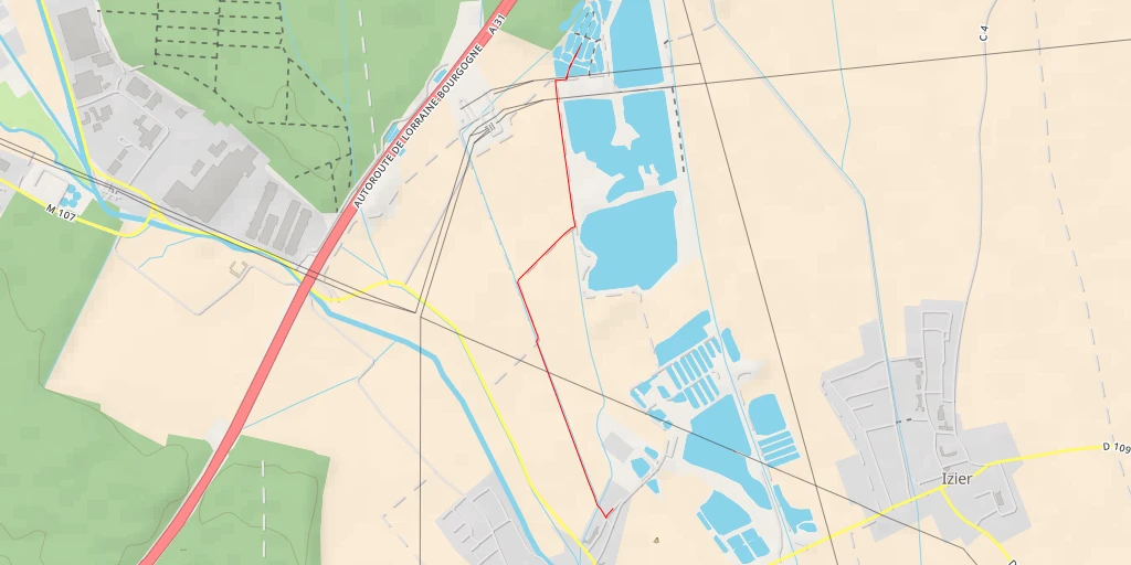 Carte de l'itinéraire :  Autoroute de Lorraine-Bourgogne