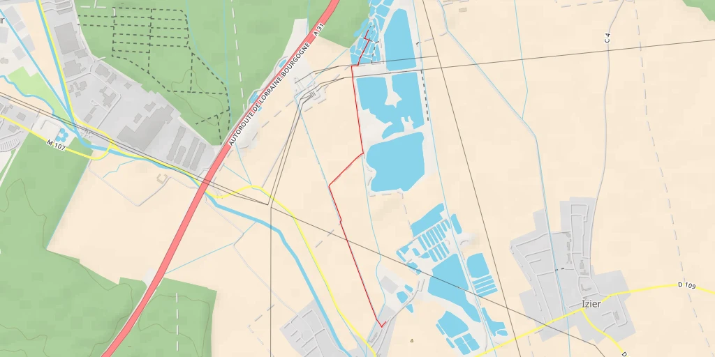 Carte de l'itinéraire :  Autoroute de Lorraine-Bourgogne