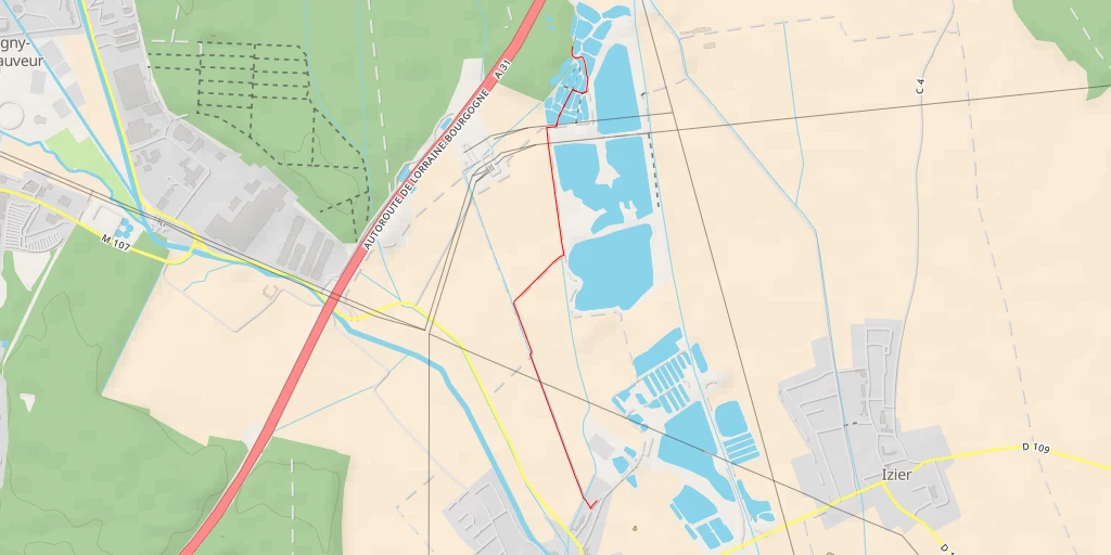 Carte de l'itinéraire :  Autoroute de Lorraine-Bourgogne