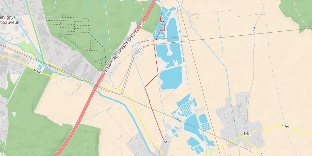 Carte de l'itinéraire :  Autoroute de Lorraine-Bourgogne