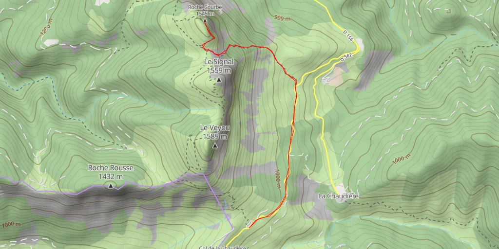 Carte de l'itinéraire :  Roche Courbe