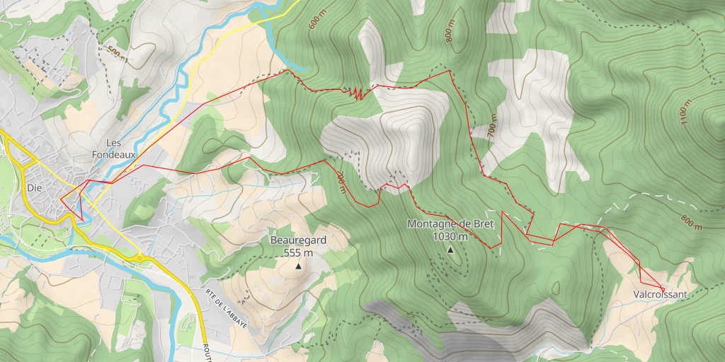 Map of the trail for Pas de Bret Die - Valcroissant - Die, tour de la montagne de Bret