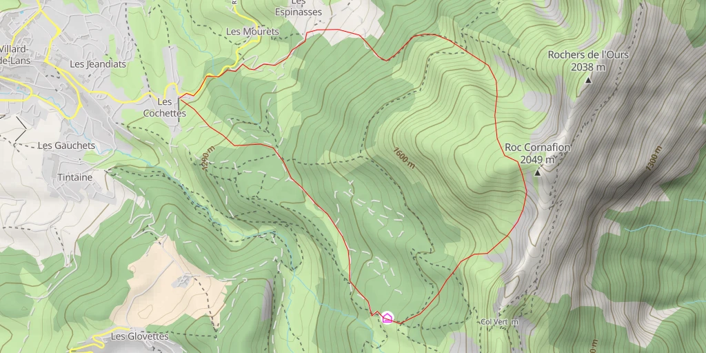 Map of the trail for Plateau du Cornafion Traversée S >> N