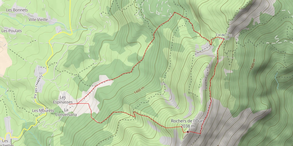Map of the trail for Rochers de l'Ours Les Gradins de l'Est