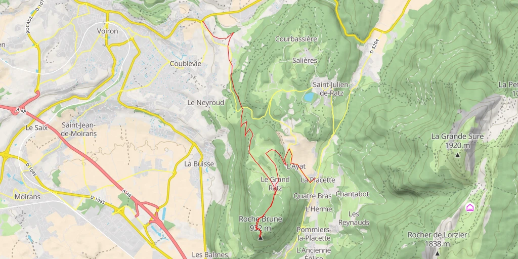 Map of the trail for Roche Brune Roche Brune en traversée de la Croix Bayard au Col de la Placette