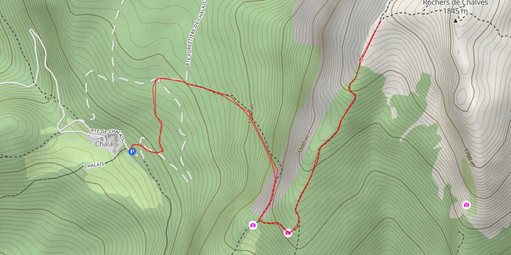 Map of the trail for Rochers de Chalves