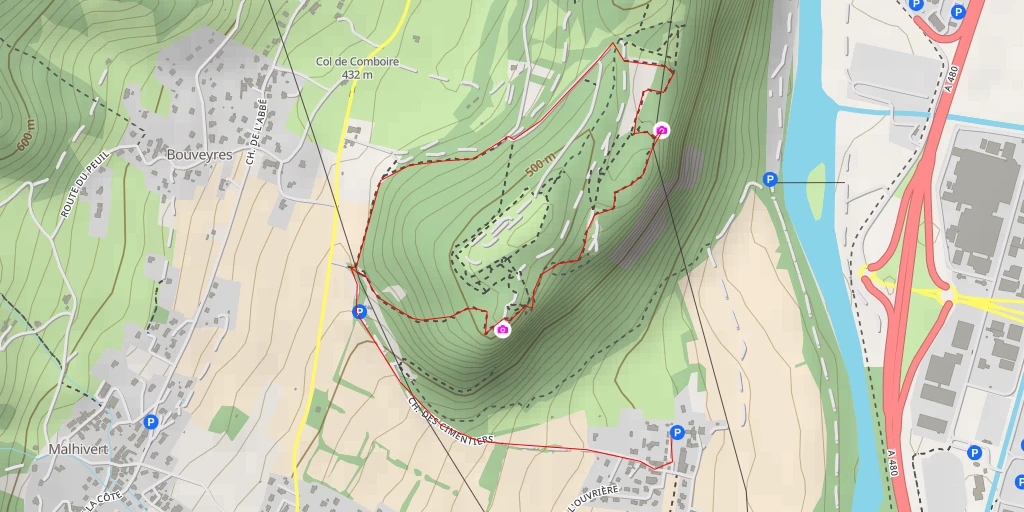 Map of the trail for Rochers de Comboire - pylône