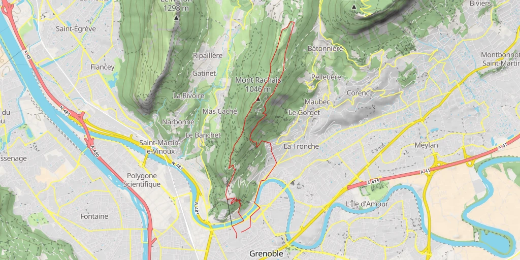 Map of the trail for Mont Rachais Boucles sur le versant SE depuis Grenoble